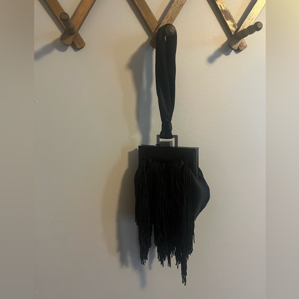 BCBG evening bag fringes and satin wristlet super classy and cute